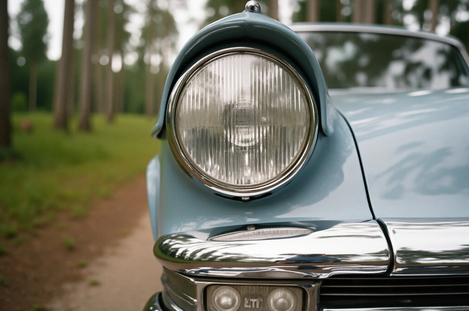 Vanaauto kroomitud esilaterna detail